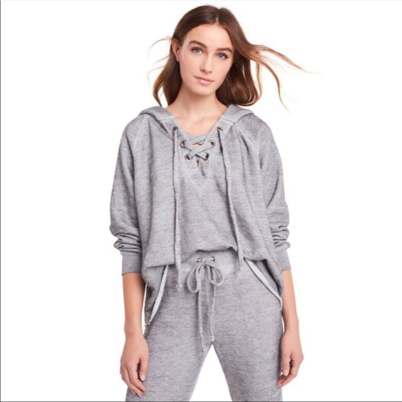Wildfox Tops - Wildfox Grey Hutton Lace Up Hooded Sweatshirt